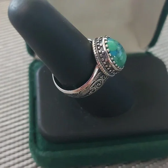 Sterling Silver Genuine Turquiose Oxidized Men's Ring sz 8 or 9
